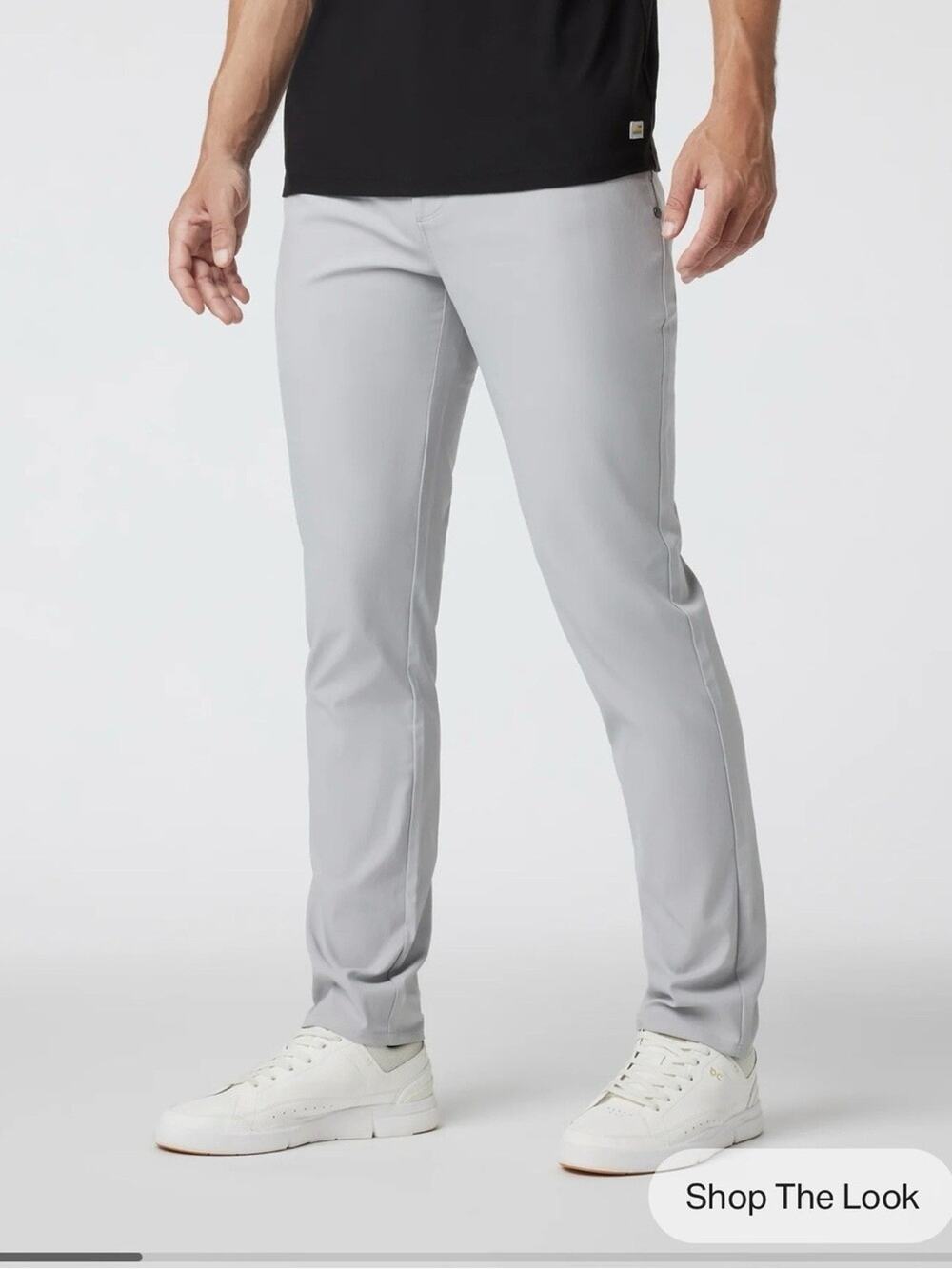Vuori Cascade Pleated Tech Chino Pants Gray Elastic Waist Trouser Cuffed Sz 34